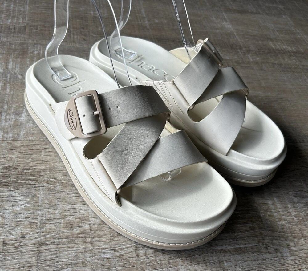 Chaco Townes Midform Sandals Womens 9 Angora Cream Leather Platform NWOB